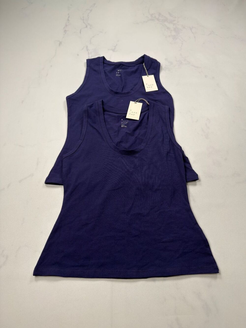 A New Day Tank Top Navy Scoop Neck Stretch Lot of 2 - Womens S NWT
